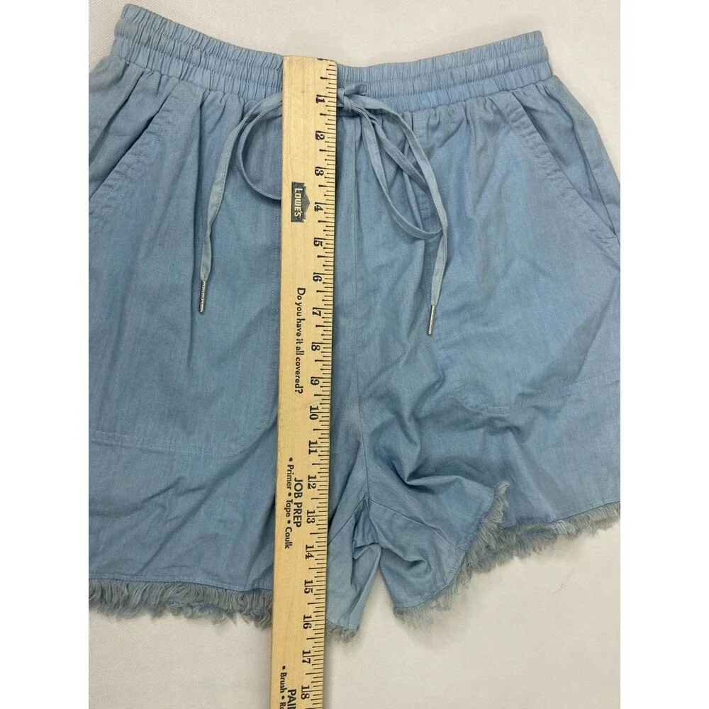 Cotton Bleu Women Small Light Blue Shorts Drawstring Fringe Hem Casual Loose